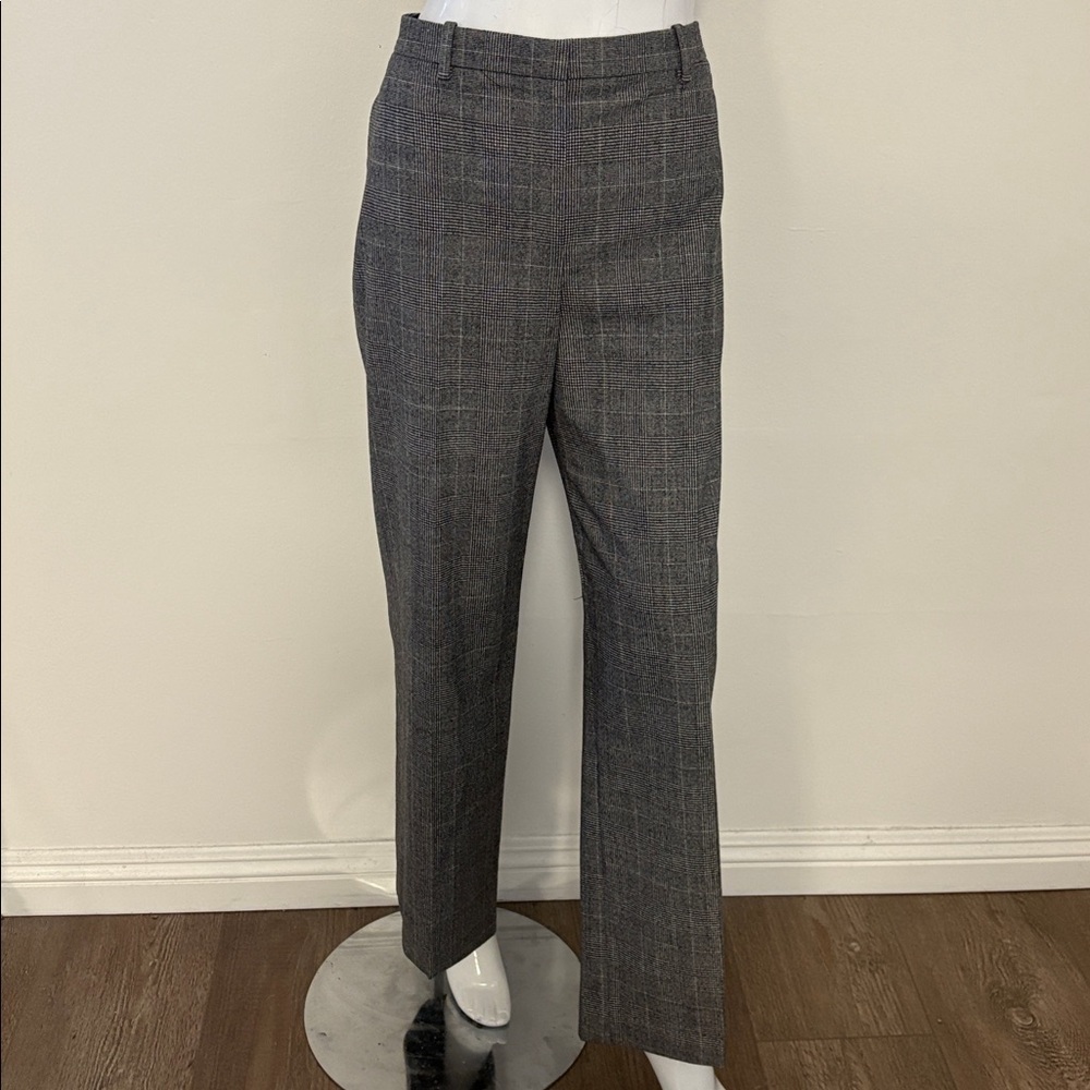 Theory Black & White Houndstooth Check Wide Leg Flannel Trousers in Wales